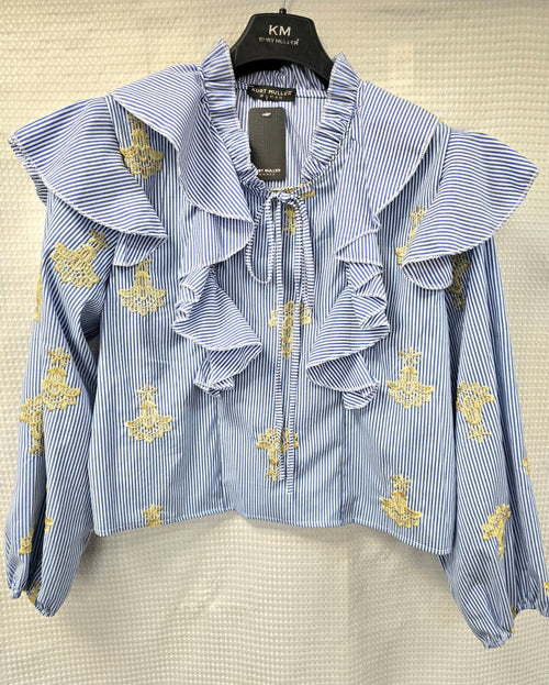 Celine Cotton Frill Stripe Blouse