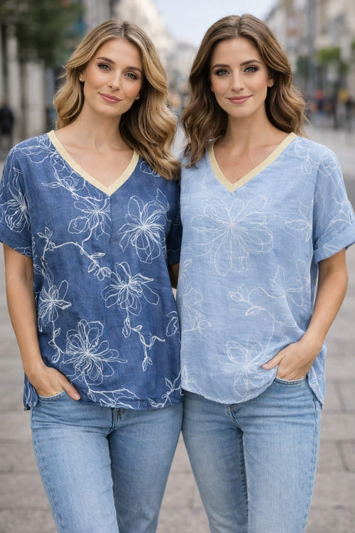 V Denim look Stitch Top