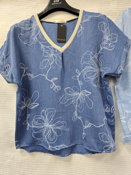 V Denim look Stitch Top