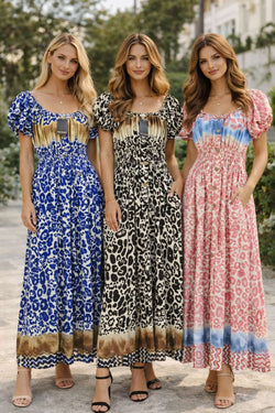 Contrast Leopard Bardot Maxi Dress