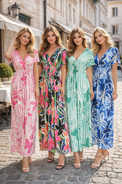 Contrast Palm  Gold Fleck Slinky Maxi Dress