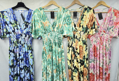 Tropical Gold Foil Slinky Maxi Dress