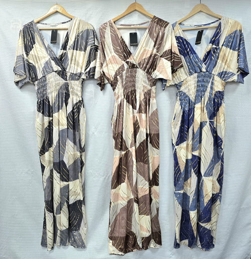 Gold Swirl Fleck Slinky Maxi Dress