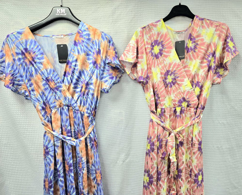 Starburst Gold Foil Crossover Belted Maxi Dress