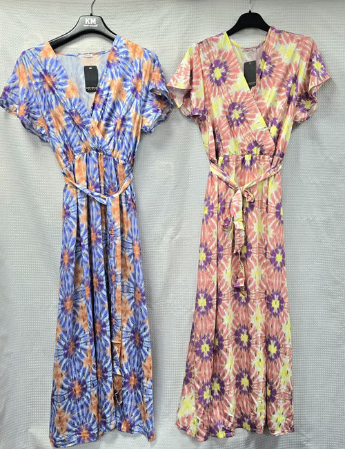 Starburst Gold Foil Crossover Belted Maxi Dress