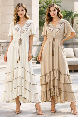 Contrast Tie Tier V Maxi Dress