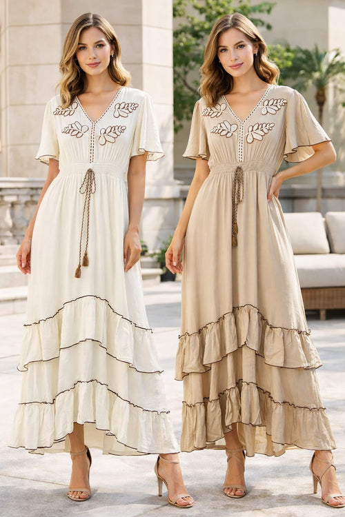 Contrast Tie Tier V Maxi Dress