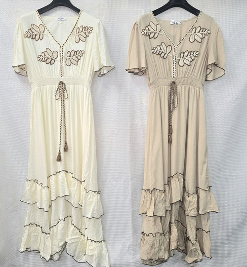 Contrast Tie Tier V Maxi Dress