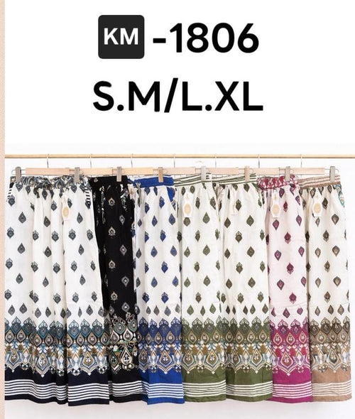 Funky Print Cotton Linen Wide Leg Palazzo Trousers