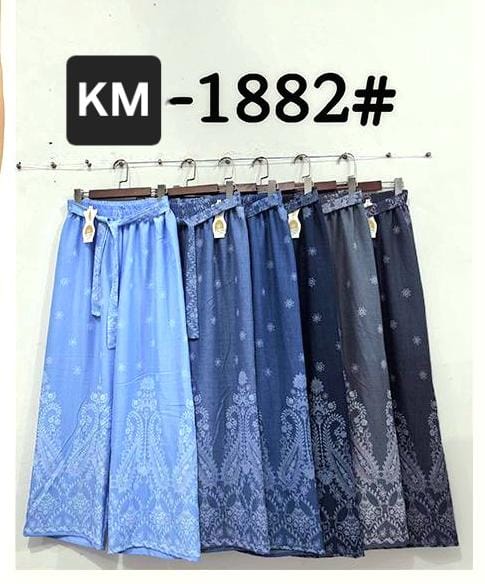 Denim Look Paisley Cotton Linen Palazzo Trousers