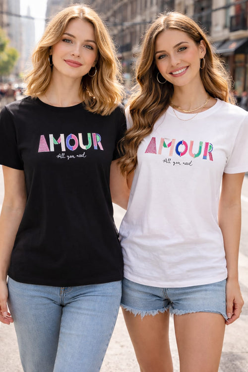 Sequin Amour Cotton Tshirt Top