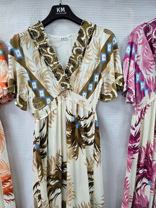 Palms Cotton Linen V Maxi Dress