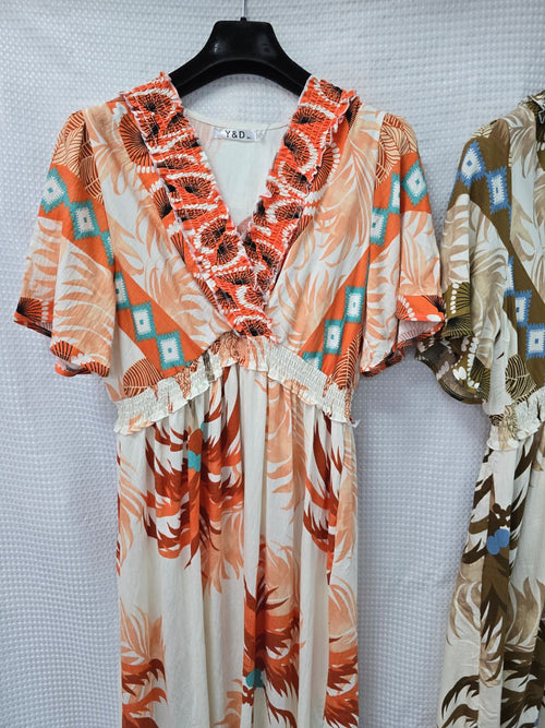 Palms Cotton Linen V Maxi Dress