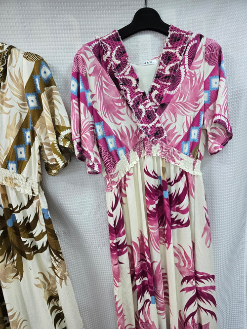 Palms Cotton Linen V Maxi Dress