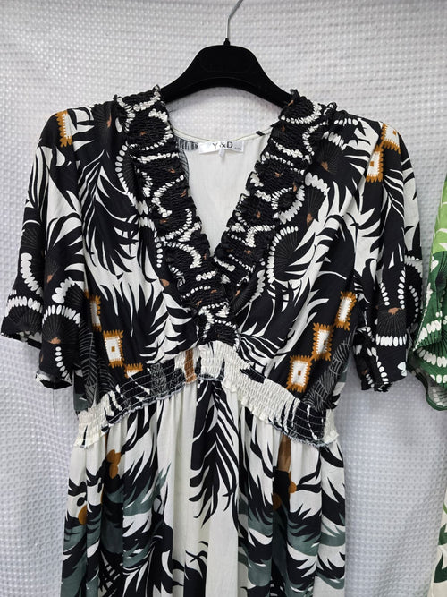 Palms Cotton Linen V Maxi Dress