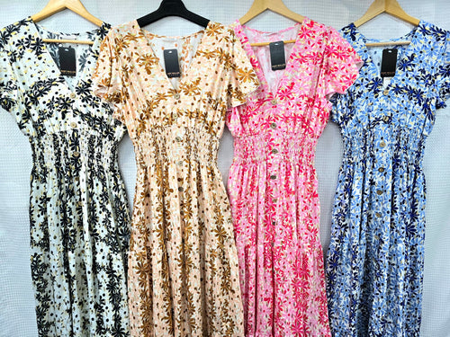 Gold Foil Floral V Maxi Dress