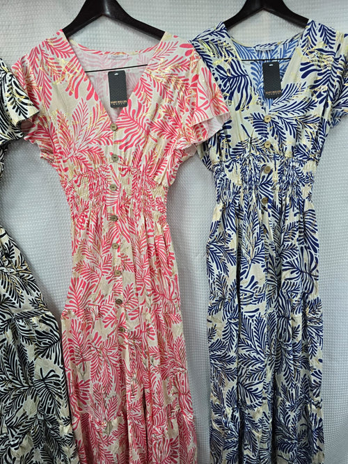 Gold Foil Floral V Maxi Dress