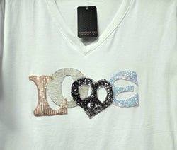 Love Peace Sequin Embellished Cotton T-shirt Top