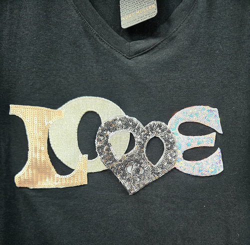 Love Peace Sequin Embellished Cotton T-shirt Top