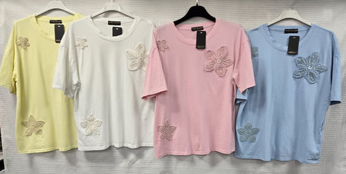Crochet Pearl Daisy Cotton T-shirt Top
