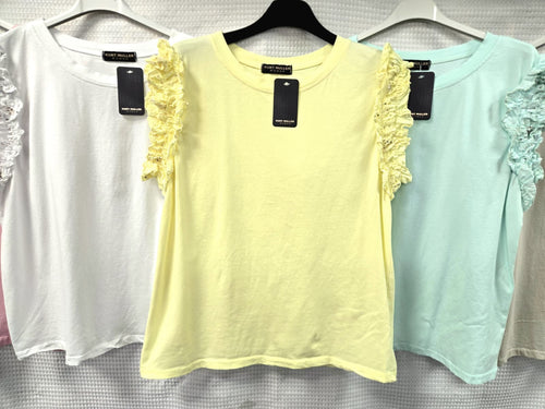 Sequin Frill Sleeve Cotton T-shirt Top