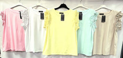 Sequin Frill Sleeve Cotton T-shirt Top