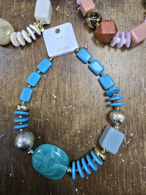 Marble Stone Textured Bead Necklace