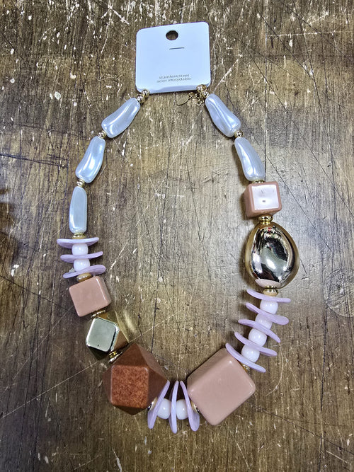 Marble Stone Textured Bead Necklace