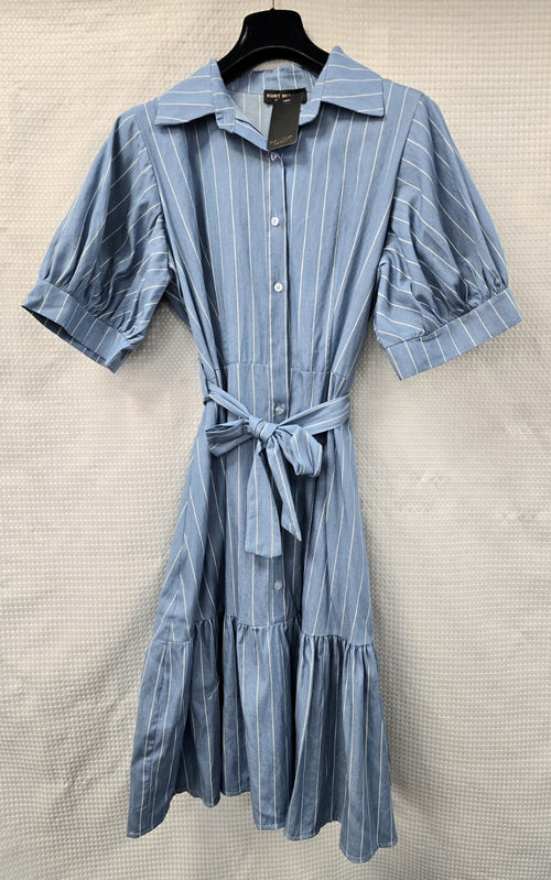 Cotton Light Denim Striped Shirt Dress
