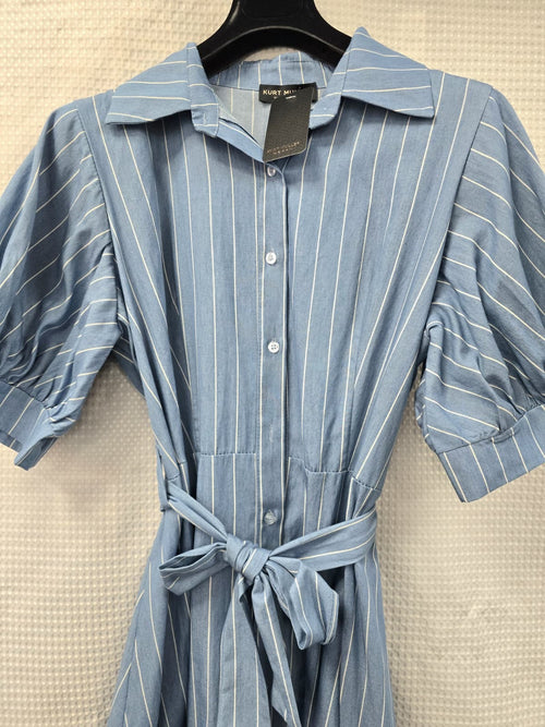Cotton Light Denim Striped Shirt Dress