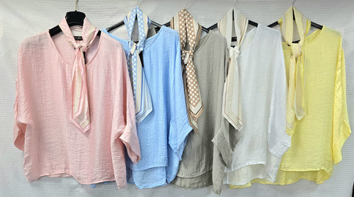 Tencel Blouse with Silk Scarf