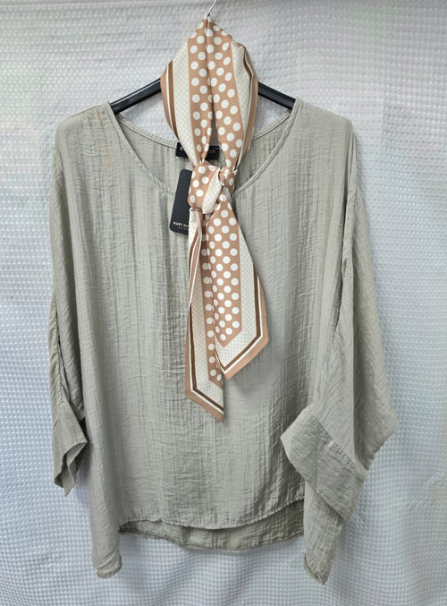 Tencel Blouse with Silk Scarf