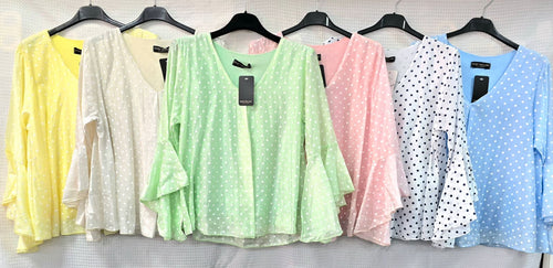 V Polka Silky Fluted Blouse