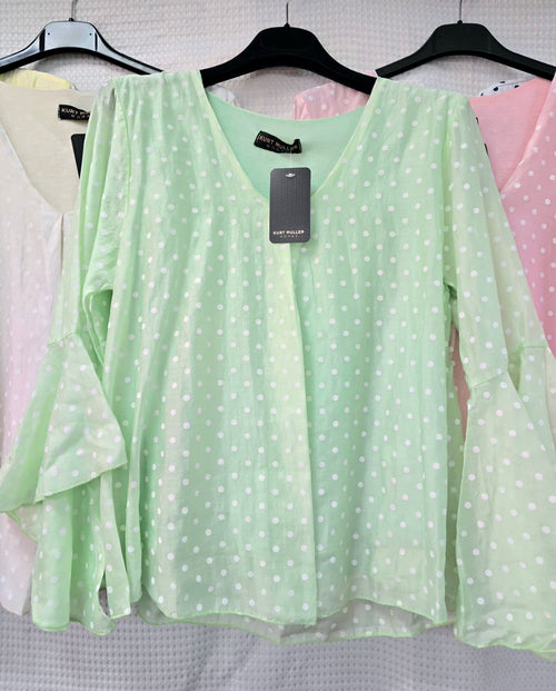 V Polka Silky Fluted Blouse