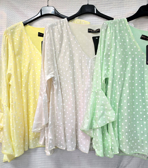 V Polka Silky Fluted Blouse