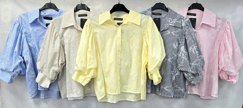 Cotton Stripe Embroidery Blouse