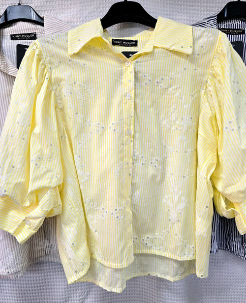 Cotton Stripe Embroidery Blouse