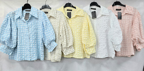 Cotton Check Puff Sleeve Shirt