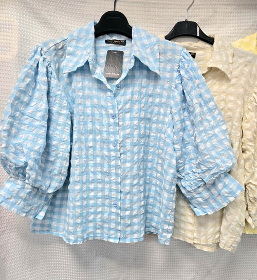 Cotton Check Puff Sleeve Shirt