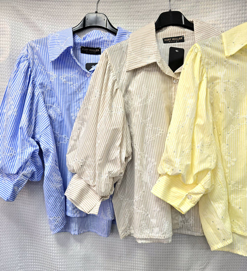 Cotton Stripe Embroidery Blouse