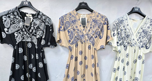 Cotton Paisley Print Maxi Dress