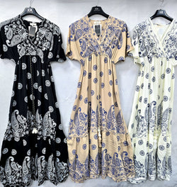 Cotton Paisley Print Maxi Dress