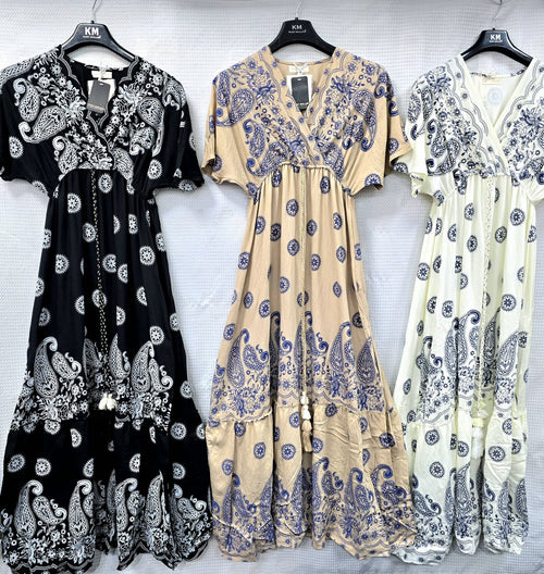 Cotton Paisley Print Maxi Dress