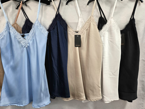 Longer Lace Trim Sateen Cami Vest Top