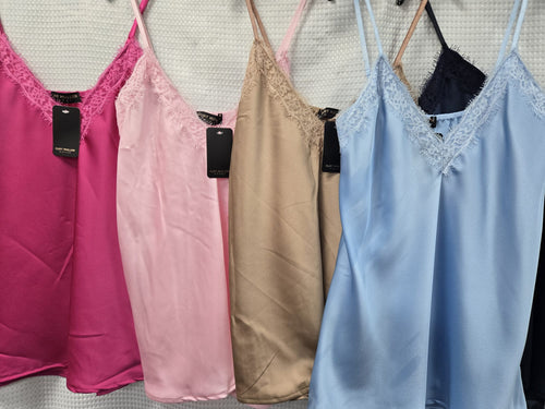 Longer Lace Trim Sateen Cami Vest Top