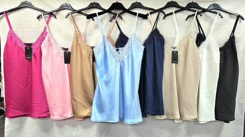 Longer Lace Trim Sateen Cami Vest Top