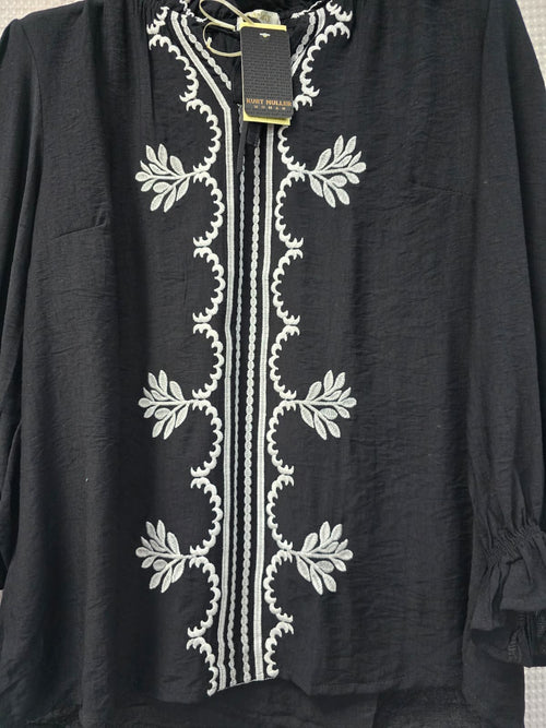 Black Embroidery Mandarin Blouse