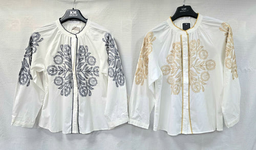 Mandarin Embroidery Cotton Shirt