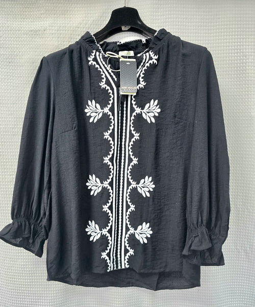 Black Embroidery Mandarin Blouse