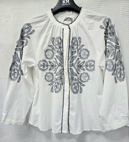 Mandarin Embroidery Cotton Shirt